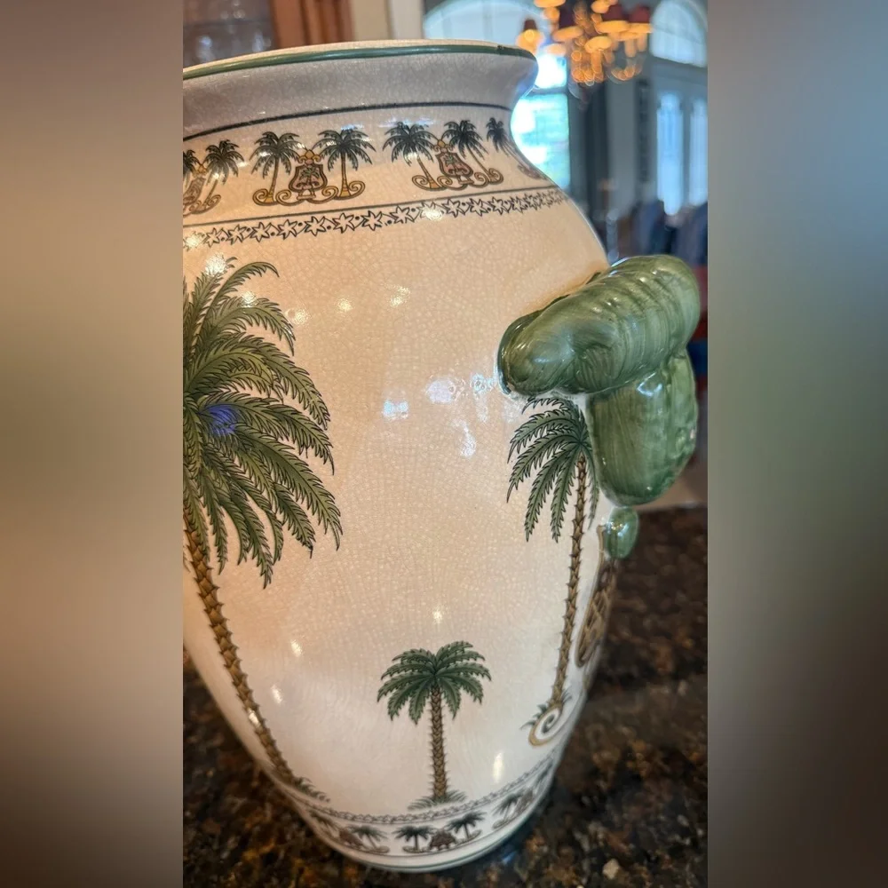 Vintage Palm Beach Chic Ceramic Palm Tree Vase - Large